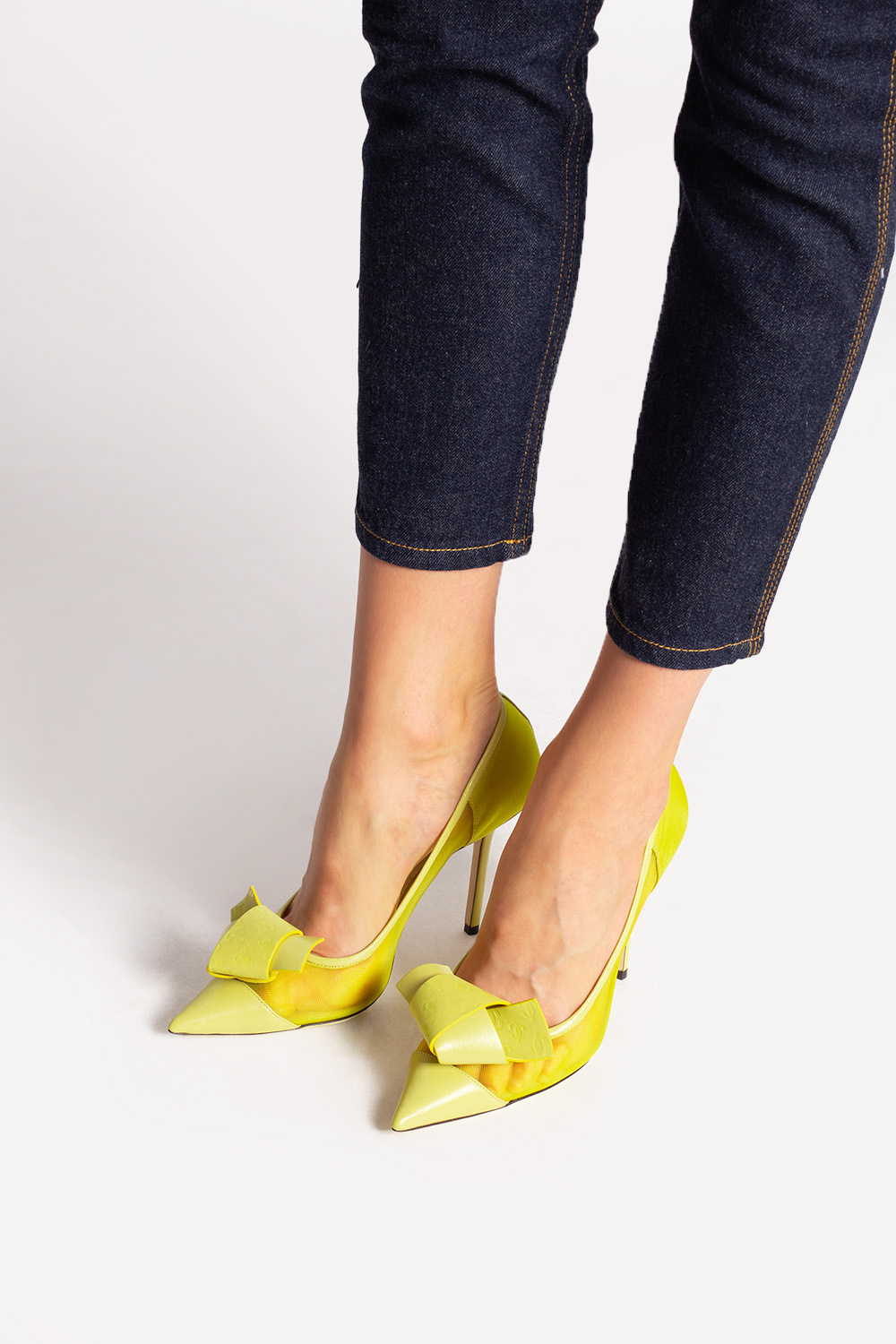 Yellow Lani heeled pumps Jimmy Choo SchaferandweinerShops Israel asymmetric monili strap sandals